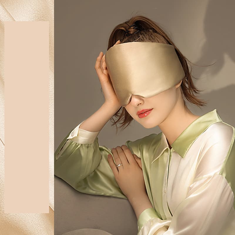 Champagne 19 Momme Mulberry Silk Sleep Mask - Total Blackout Comfort, Wide