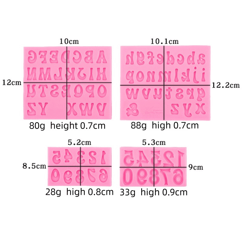 4-Pack Grey Alphabet & Numbers Silicone Fondant Molds - Heat-Resistant Cake