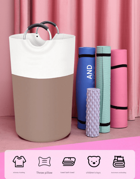 Grey and White Large 90L Freestanding Laundry Hamper - Collapsible Clothes