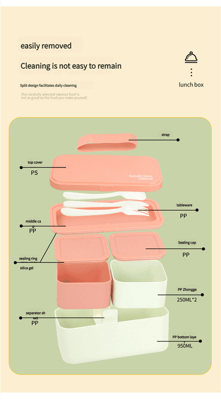 Eco - Friendly Lunch Box - Portable with Compartments (pink)