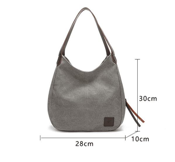 Grey Women's Canvas Hobo Handbag Multi-Compartment Shoulder Tote Bag