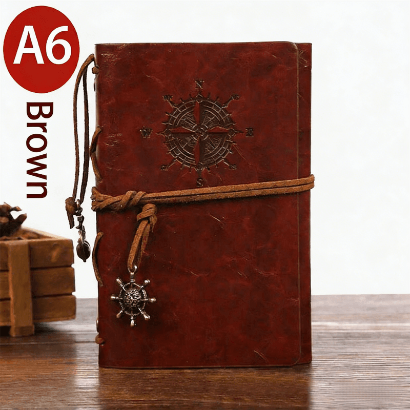 2-Pack A6 Nautical Vintage PU Leather Student Notebook - Pirate - Brown