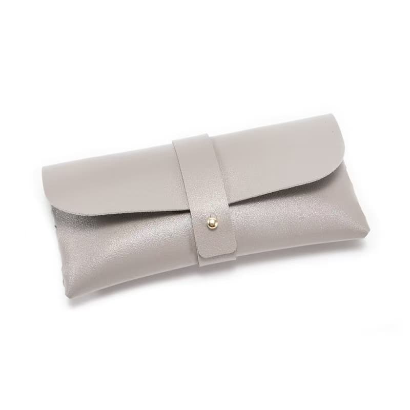 3-Piece Grey & PU Leather Soft Eyeglass Case - Protective Pouch