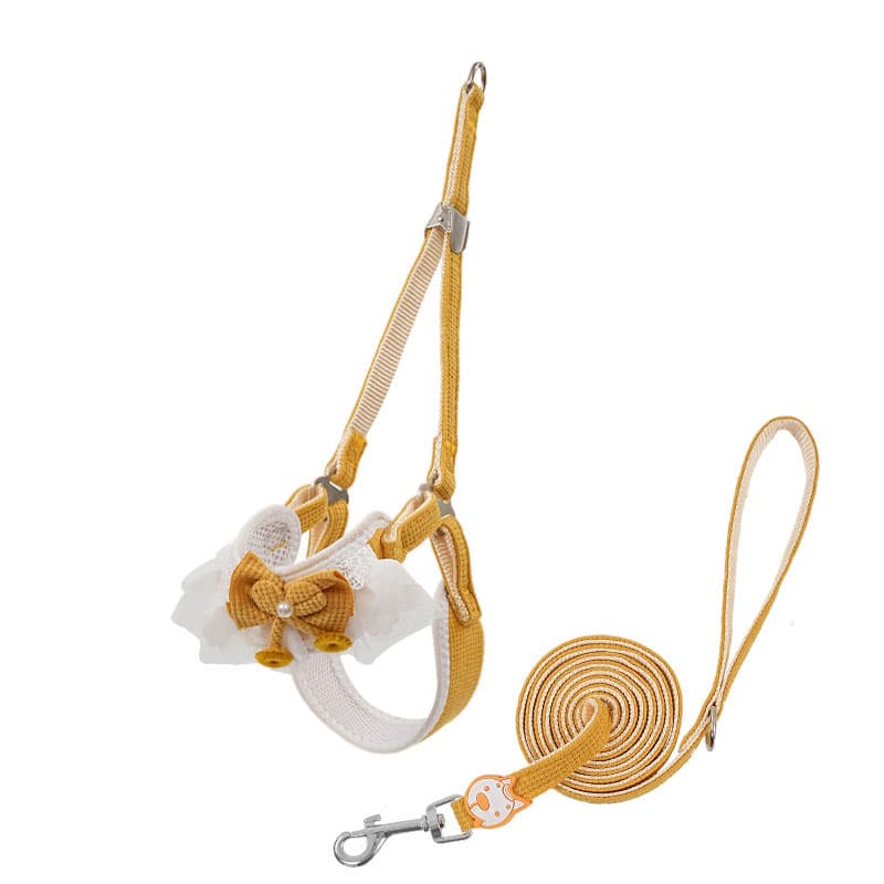 Orange-yellow Lace Y-Shaped Pet Harness and Leash Set - Orange - Size:S