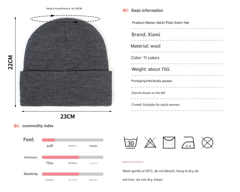 Warm Beanie with Silk Satin Lining (White)