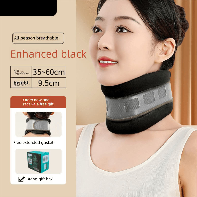 Black Reinforced Neck Support Brace - Adjustable Cervical Collar with PP