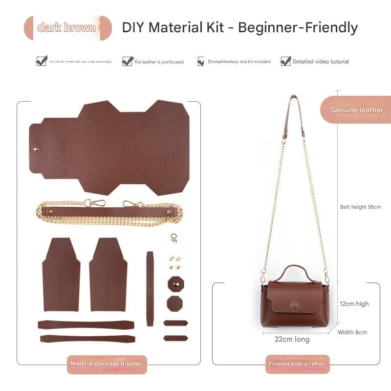 Dark brown Leather Bag DIY Kit - Geometric Shoulder Bag Making Material Set
