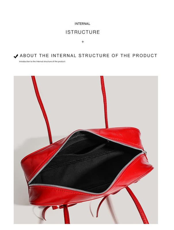 Red PU Leather Baguette Shoulder Bag - Bow Accent Underarm Handbag for Women