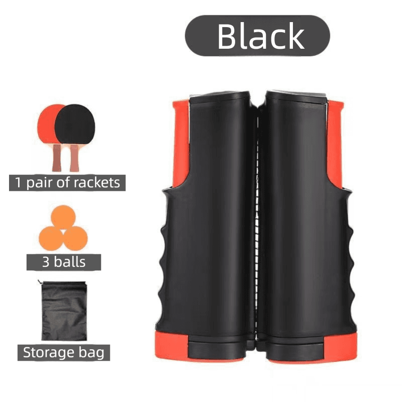 Black Portable Table Tennis Set with 2 Paddles, 3 Balls and Carry Bag - 165