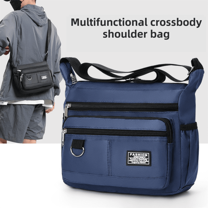 Dark Blue Men's Waterproof Oxford Cloth Crossbody Bag - Anti-Theft Shoulder