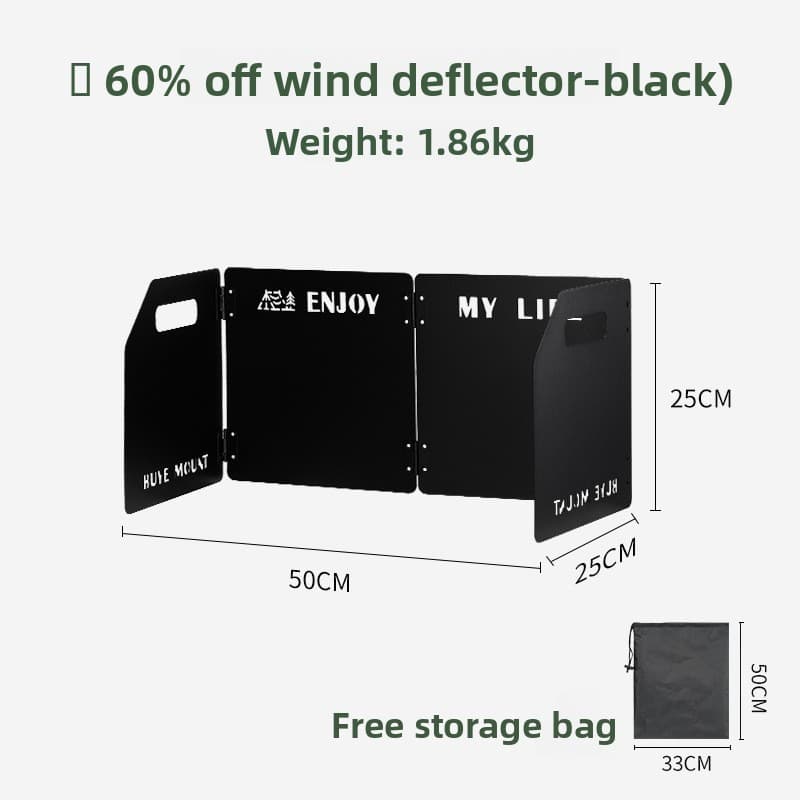 Black Heavy-Duty 4-Fold Camping Stove Windshield Portable Steel Wind