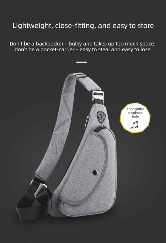 Grey Men's Nylon Fabric Chest Bag - Lightweight, Waterproof
