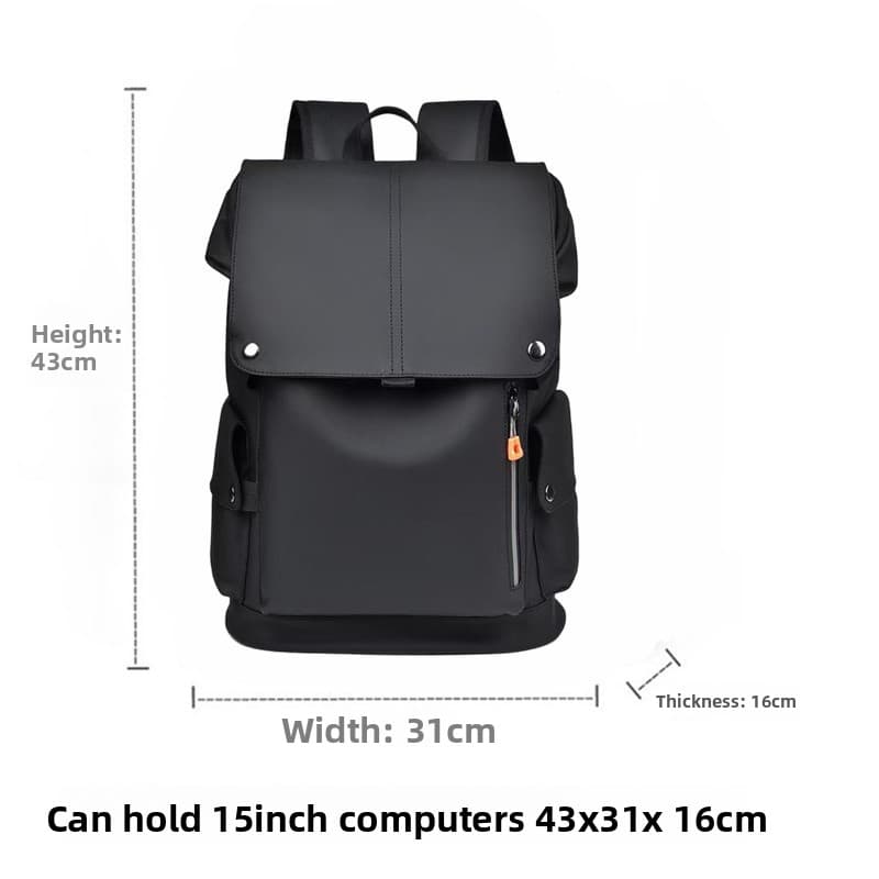 Black Men Large Capacity Business Laptop Backpack Waterproof PU Leather