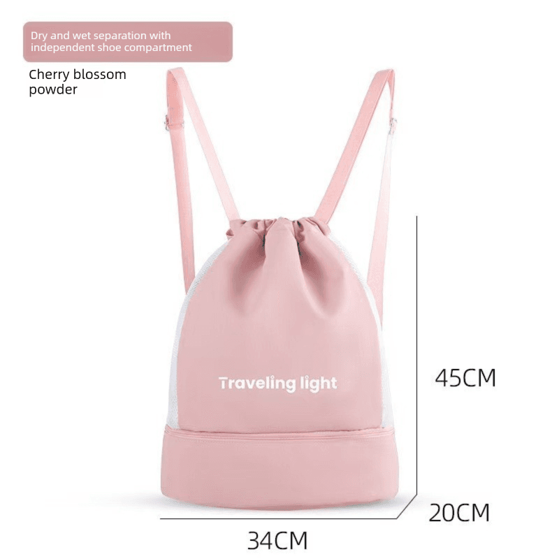 Pink Waterproof Drawstring Swimming Backpack with Wet Dry Separation