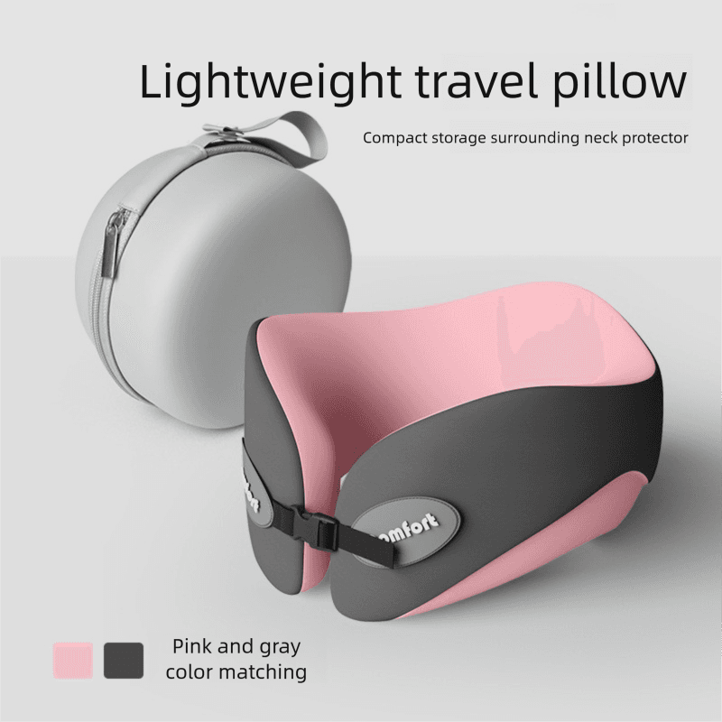 Pink and gray Memory Foam U-Shaped Travel Neck Pillow - Ergonomic Support