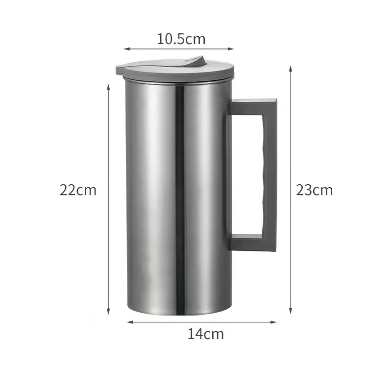 Grey 1.8L Stainless Steel Cold Water Pitcher - Large Capacity Jug