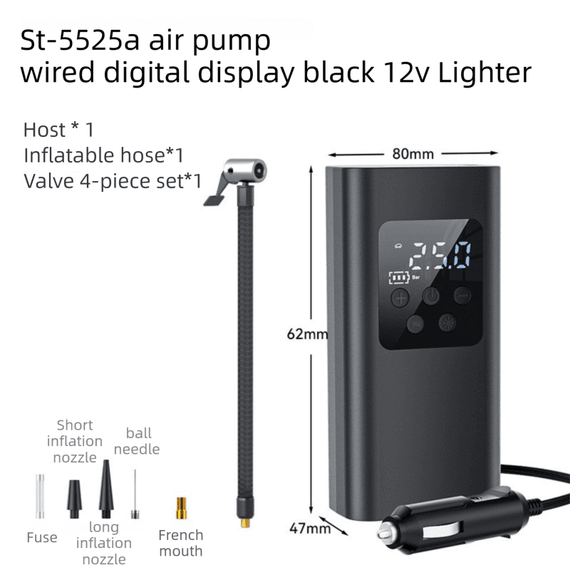 Portable 12V Lighter Electric Tire Inflator with 4 Inflation Modes & 5