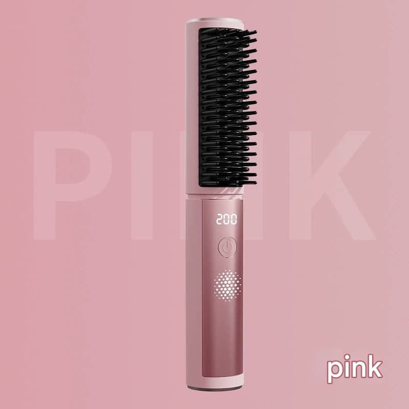 Cordless Hair Straightener Comb - 4 Temperature Settings, USB-C, PTC - Pink