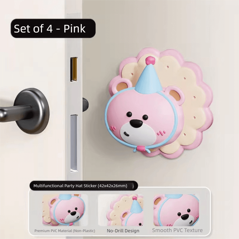 4-Piece Pink Bear Wall Protector - Multi-Use Self-Adhesive Door Stopper