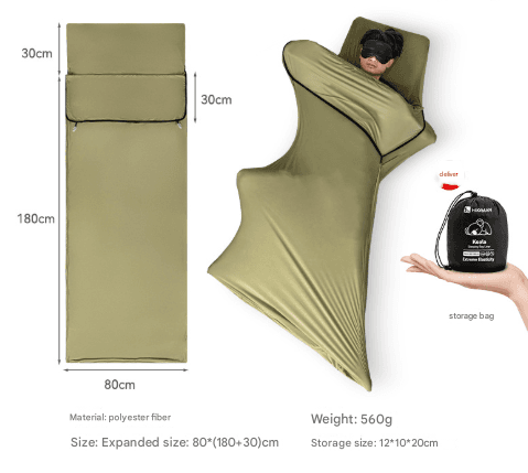 Green Ultra-Stretch Sleeping Bag Liner - Portable & Lightweight Envelope
