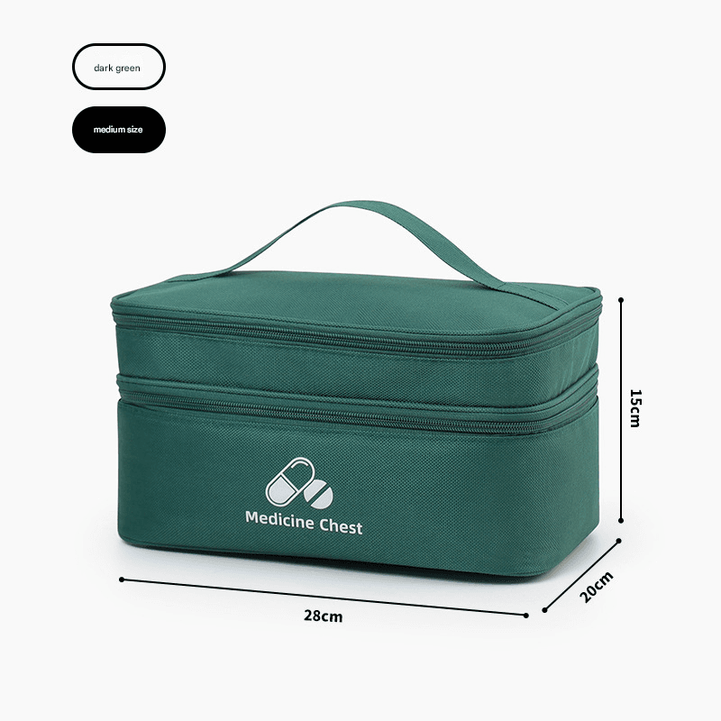Green Medium Double-Layer Medicine Organizer - Portable First Aid Storage