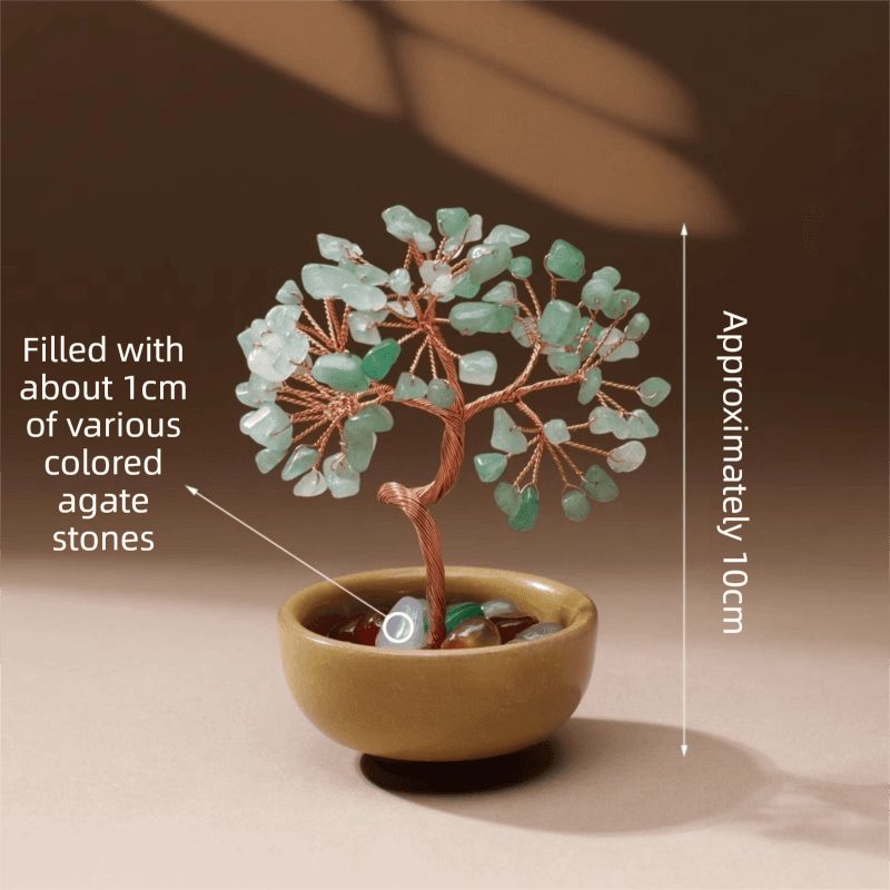 Natural Green Crystal Money Tree with Agate Basin & Adjustable Wire Branches