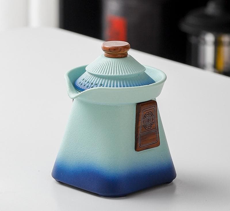 Artisan Ceramic Tea Pot with Built-in Strainer - 280 ml - Blue+green