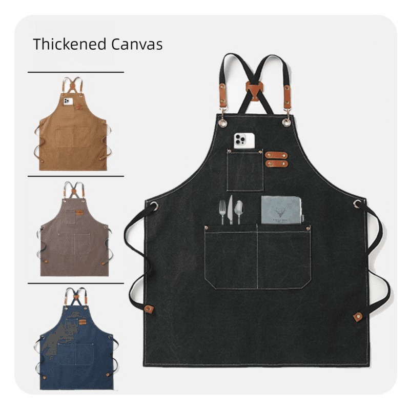 Black 16-ounce Heavy-Duty Canvas Apron -, Waterproof & Oil-Resistant Kitchen