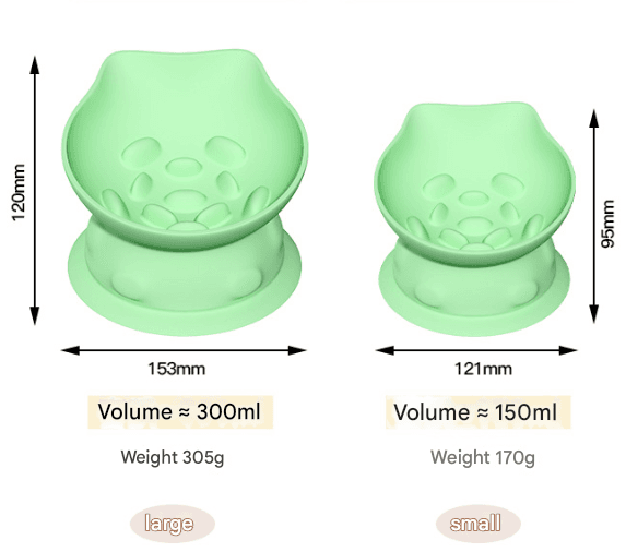 L Green 2-Piece Elevated Silicone Pet Bowl Set - Slanted Neck Protection Cat