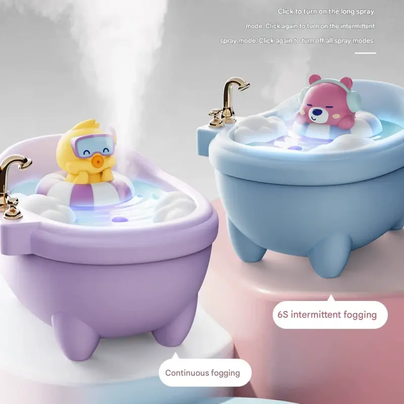 Bathtub Humidifier with Colorful Night Light - USB-C, 340 ml - Purple Duck