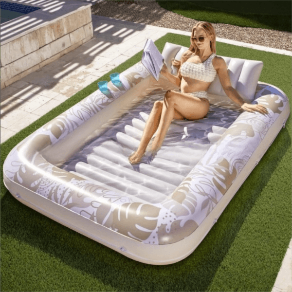 180 × 118 cm Gold Deluxe Inflatable Suntan Tub & Floating Pool Lounger