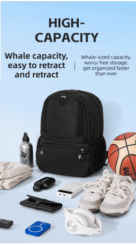 24L High-Capacity Black Basketball Backpack with Shoe Compartment