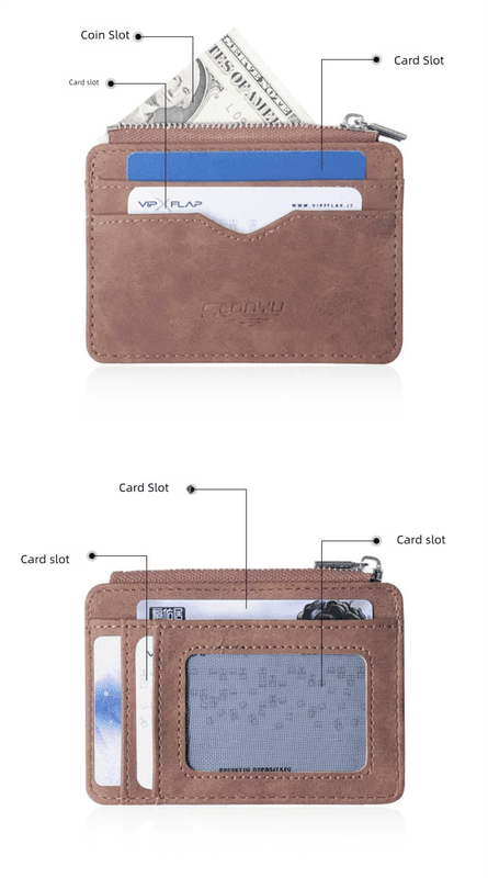 2-Piece Black Men's Slim Frosted PU Leather Card Holder Wallet with Zip Coin