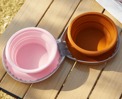 Brown-pink Portable Collapsible Double Pet Bowls for Dogs - Brown pink