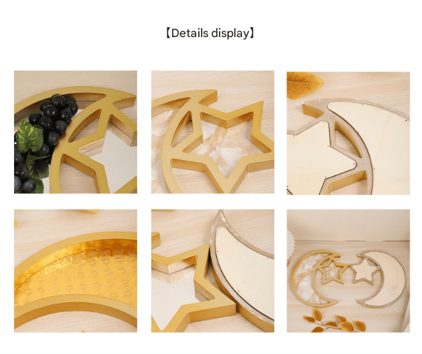 2-Piece Gold Textured Celestial Moon & Star Serving Tray - Gold Finish