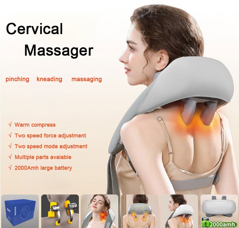 Grey Portable Shiatsu Neck and Shoulder Massager with Heat - Rechargeable