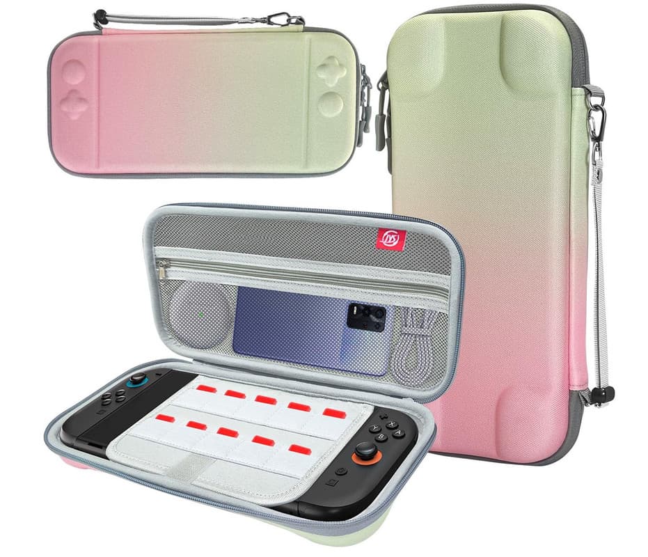 Portable Hard Shell Travel Case for Nintendo - Gradient pink and green
