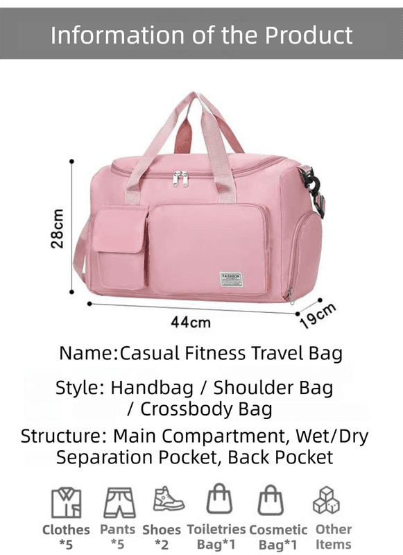 Pink Lightweight & Waterproof Sports Gym Bag with Separate - Pink Sports
