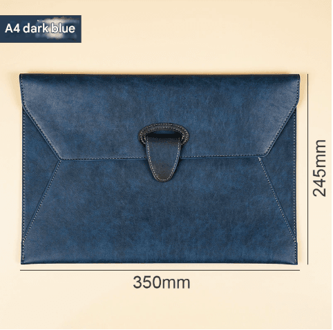 Dark Blue Professional A4 PU Leather Document Bag - Magnetic Clasp Business