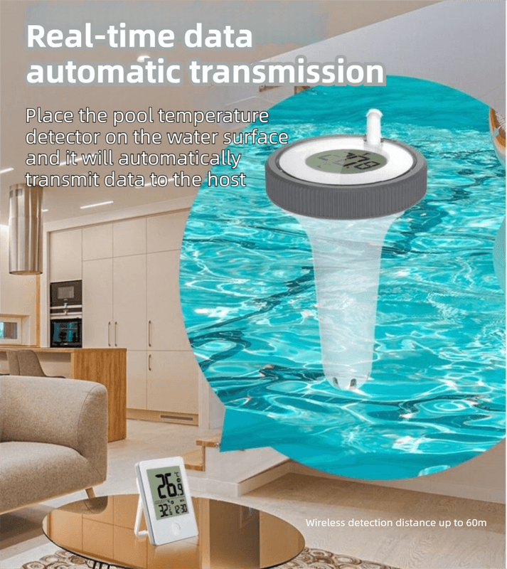 Wireless Pool Thermometer with Indoor Receiver (60M Range) - IPX7 Remote
