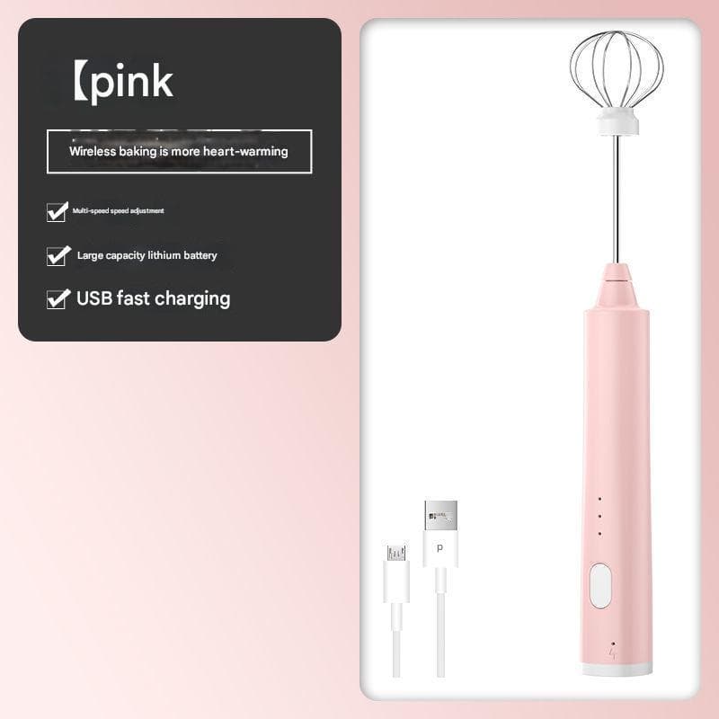 Pink Cordless Egg Beater & Cream Whipper - USB Powered Hand - Balloon Head