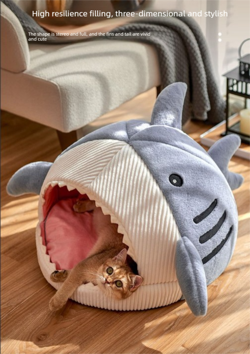 Novelty Shark Pet Cave Bed Enclosed Cozy Sleeping Nest for Cats