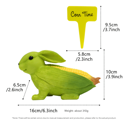 Green And Yellow Whimsical Resin Corn Rabbit Garden Statue - Unique Outdoor