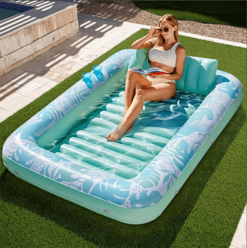 180 × 118 cm Green Deluxe Inflatable Suntan Tub & Floating Pool Lounger
