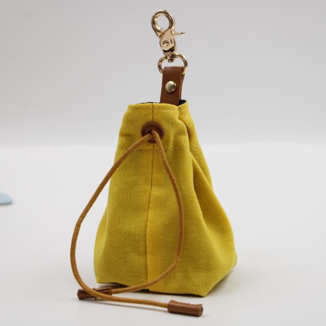 2-PCS Yellow Clip-On Canvas Dog Treat Pouch - Portable Drawstring Bag