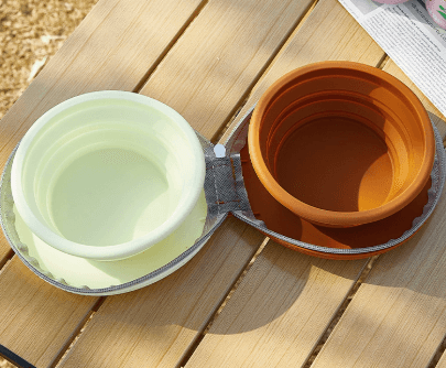 Brown-yellow Portable Collapsible Double Pet Bowls for Dogs - Brown yellow