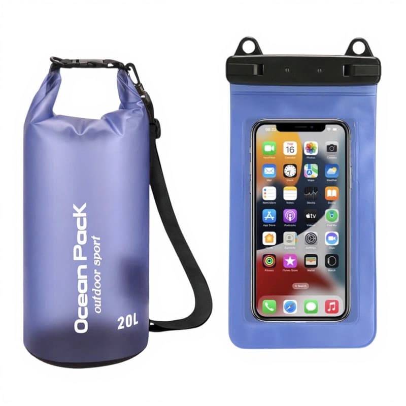 Blue Purple 20L PVC Waterproof Swimming Bag Bonus with Waterproof Phone