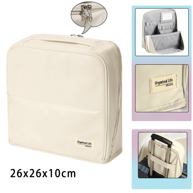 Beige Magnetic Compartmentalized Standing Cosmetic Bag - 26×10×26 cm