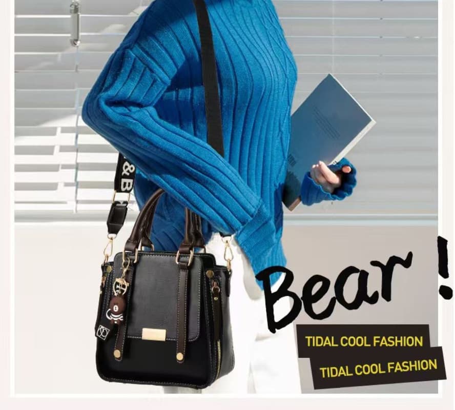 Caramel Trendy Vertical Square PU Leather Moto Crossbody Bag & Tote