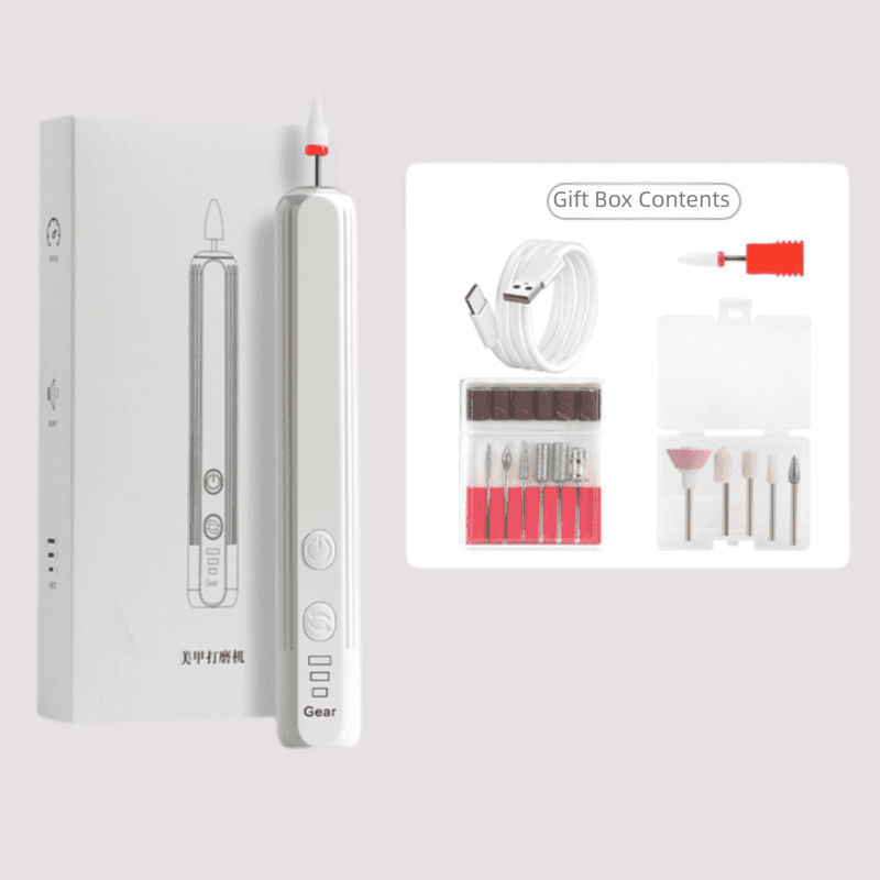 White Pro Portable Electric Nail Drill Kit With 10 Bits - Fast, Quiet